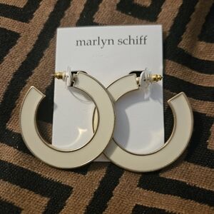 Marlyn Schiff Ivory and Gold Hoop Earrings